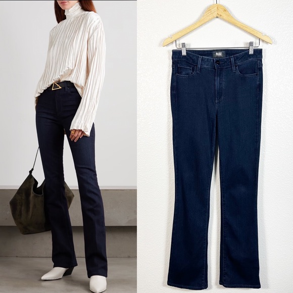 PAIGE Womens High Rise Manhattan Bootcut Jeans in Eve Dark Wash Size 28 - Picture 1 of 13